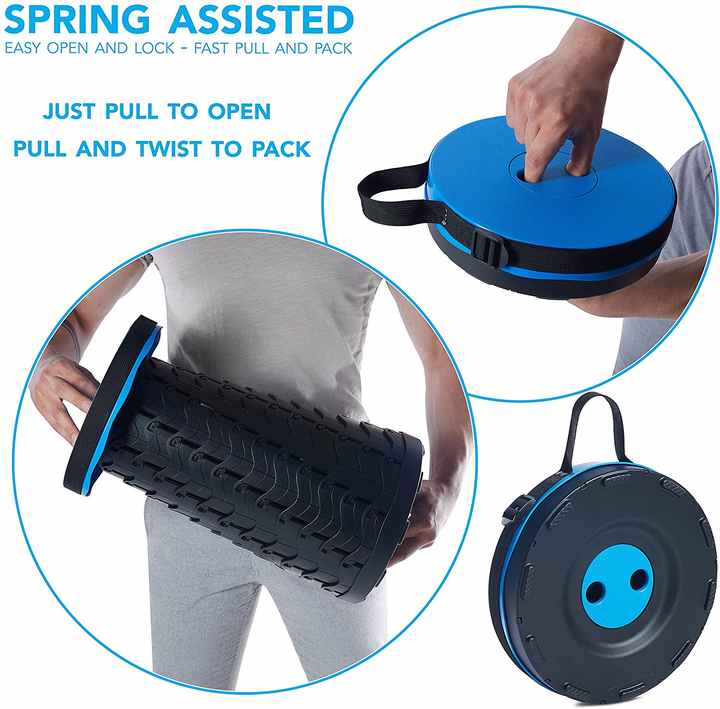 Black and Blue Splicing Color Portable Outdoor Telescopic Folding Stool with 100 Weight-Bearing Buckles, Lightweight and Compact Design, Perfect for Fishing โ image 2