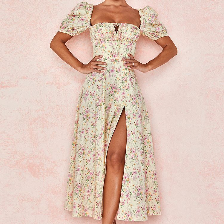 Hongyi Floral Long Dress Summer 2026 White Green Size: L; Height (cm): 165-170; Weight (kg): 55-60; Bust (cm): 90-94; Waist (cm): 74-78; Shoulder width (cm) โ image 3