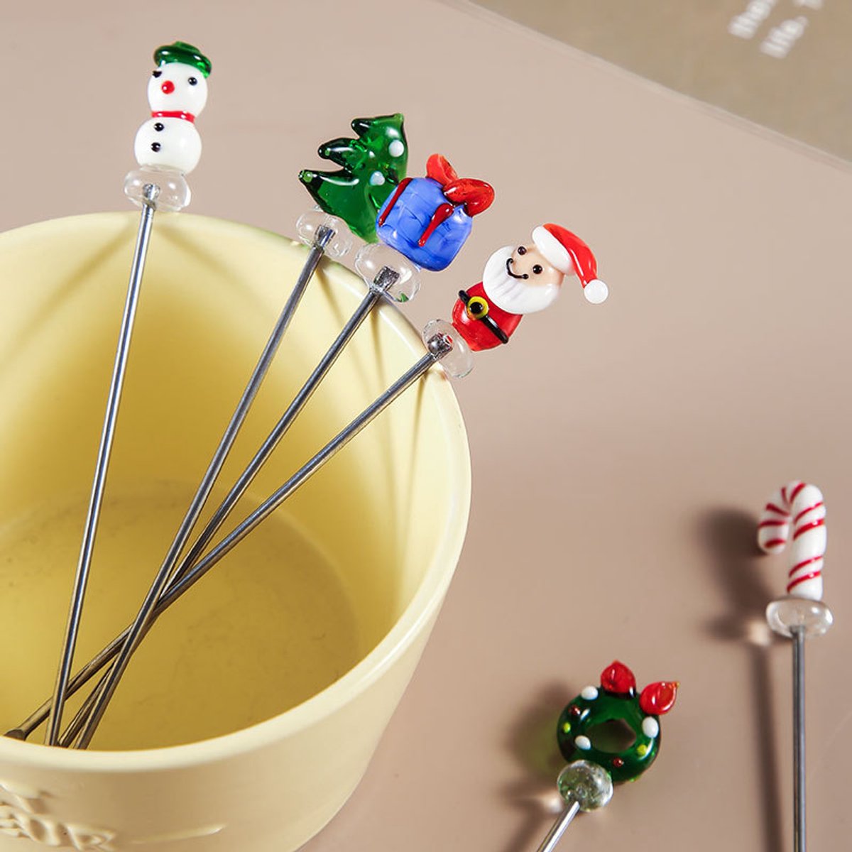 Creative Christmas Fruit Forks, Stainless Steel - Hand-Glazed Cartoon Fruit Picks with Double Prongs - Santa Claus - Christmas Tree - Fruit Fork Set (Set of 6) โ image 4