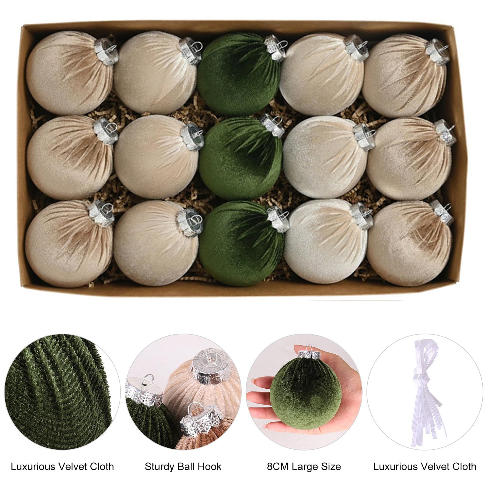 Velvet Christmas Ornaments Balls 15 Pcs 3.1 Inches / 8cm Large Christmas Baubles Shatterproof Xmas Ball for Christmas Tree â image 5