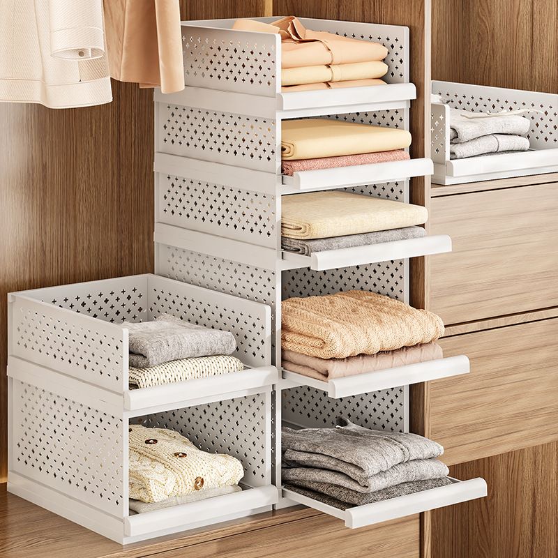 White Wardrobe Storage Organizers 2 Piece Set High & Low Pull-Out Drawer Style for Clothes โ image 2