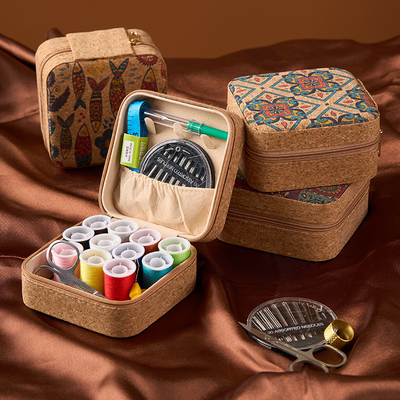 Brown Flower Sea Style Portable Sewing Kit – Compact Travel Set with Needles, Thread, Scissors, Thimble, and Pin Cushion for Home, Dorm, or Emergency Repairs — image 2