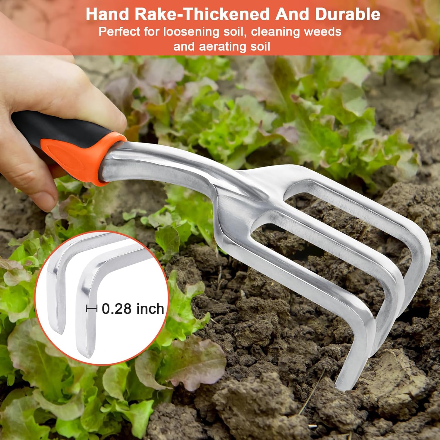 Garden Tools Set, 3 Pack Heavy Duty Gardening Tools Set Include Garden Shovel, Transplant Trowel and Hand Rake with Ergonomic Handle, Aluminum Alloy Lawn for — image 6
