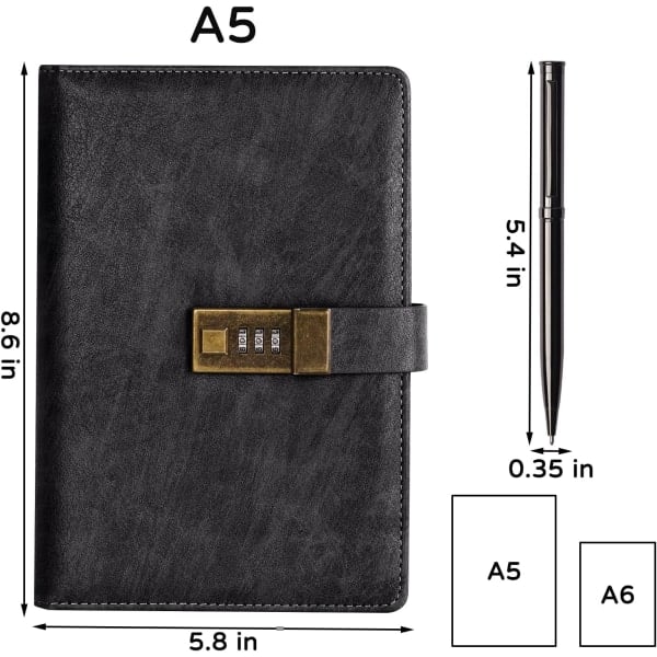 Diary with Lock, A5 PU Leather Journal with Lock, 240 Pages, Vintage Lock Journal Password Protected Notebook with Pen and Gift Box, 22 × 14.7 cm — image 5