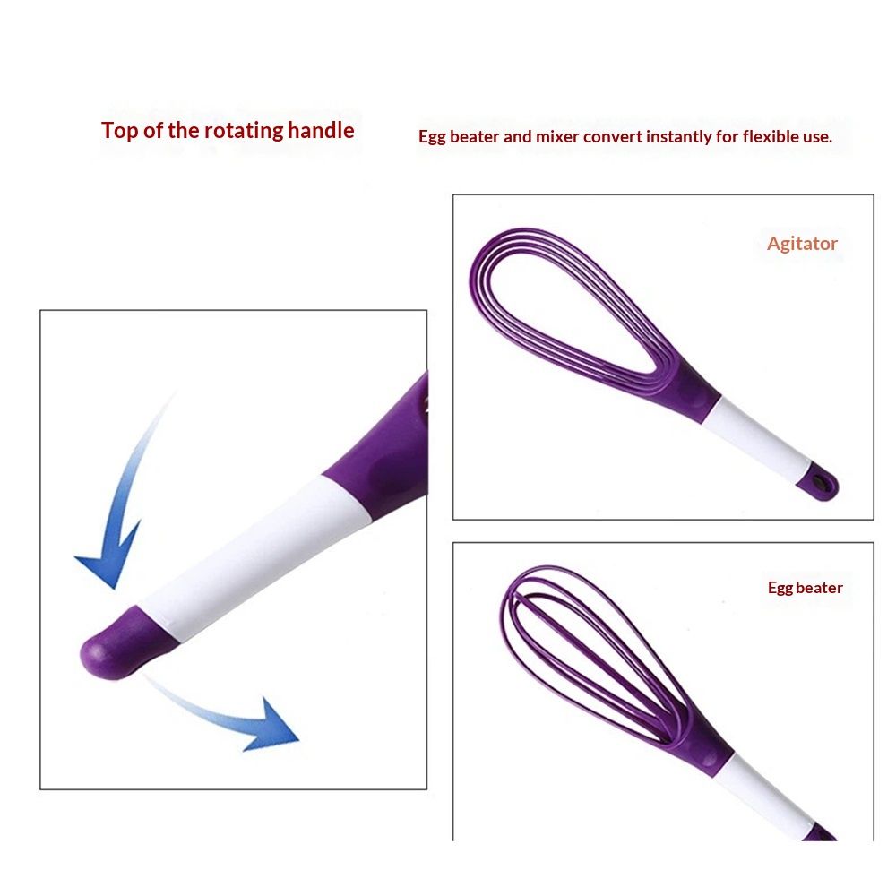 2pcs Kitchen Twist Whisk, 29CM Plastic Flat Balloon Whisk Thick Wire Egg Frother Beater Non Stick Cookware For Cooking Blending Whisking Stirring, Purple+Red — image 5
