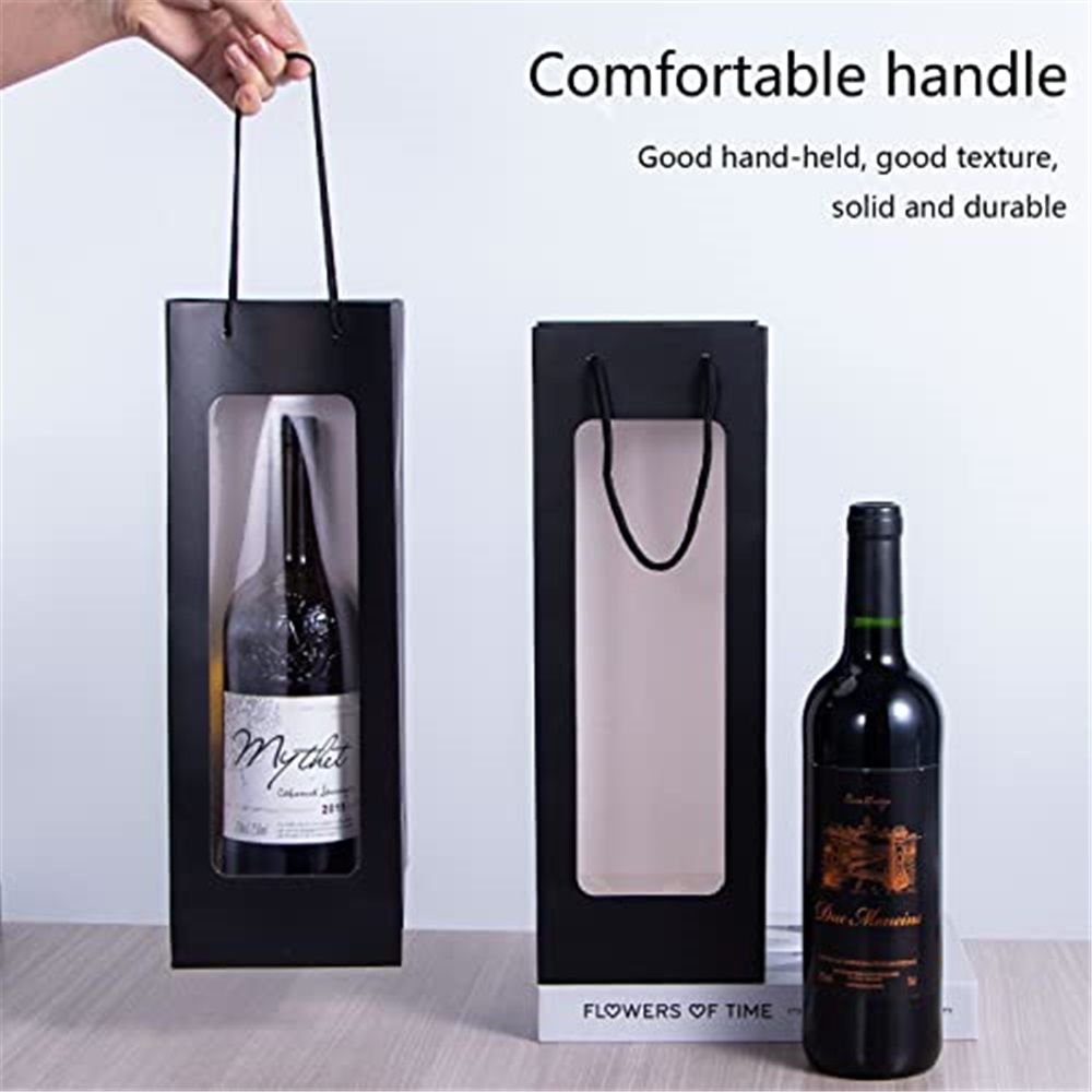 Wine Gift Bags with Window - 20 Pack,14.2" Wine Bags for Bottles - Halloween, Birthday, Housewarming, Dinner Party, Business - Black — image 4