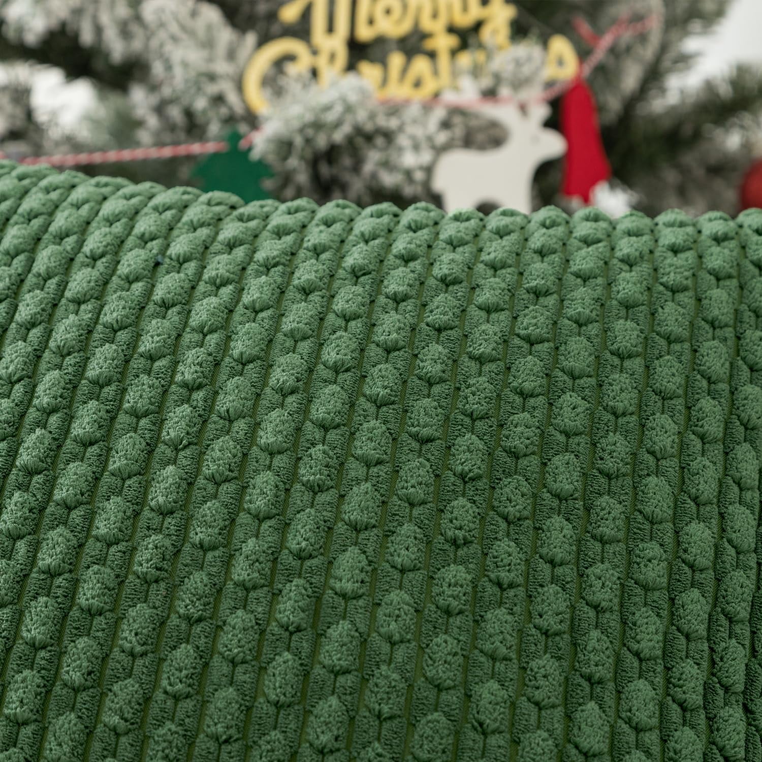 2 Pack Striped Velvet Corduroy Pillow Covers, Decorative Throw Cushion Cases for Couch, Sofa and Bed, 22 x 22-Inch, Dark Green — image 3