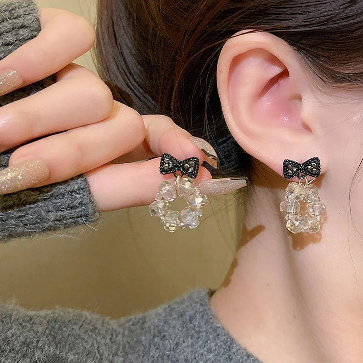 Trendy Sweet Crystal Bow Earrings for Girls Elegant Jewelry Gift High-Quality โ image 4