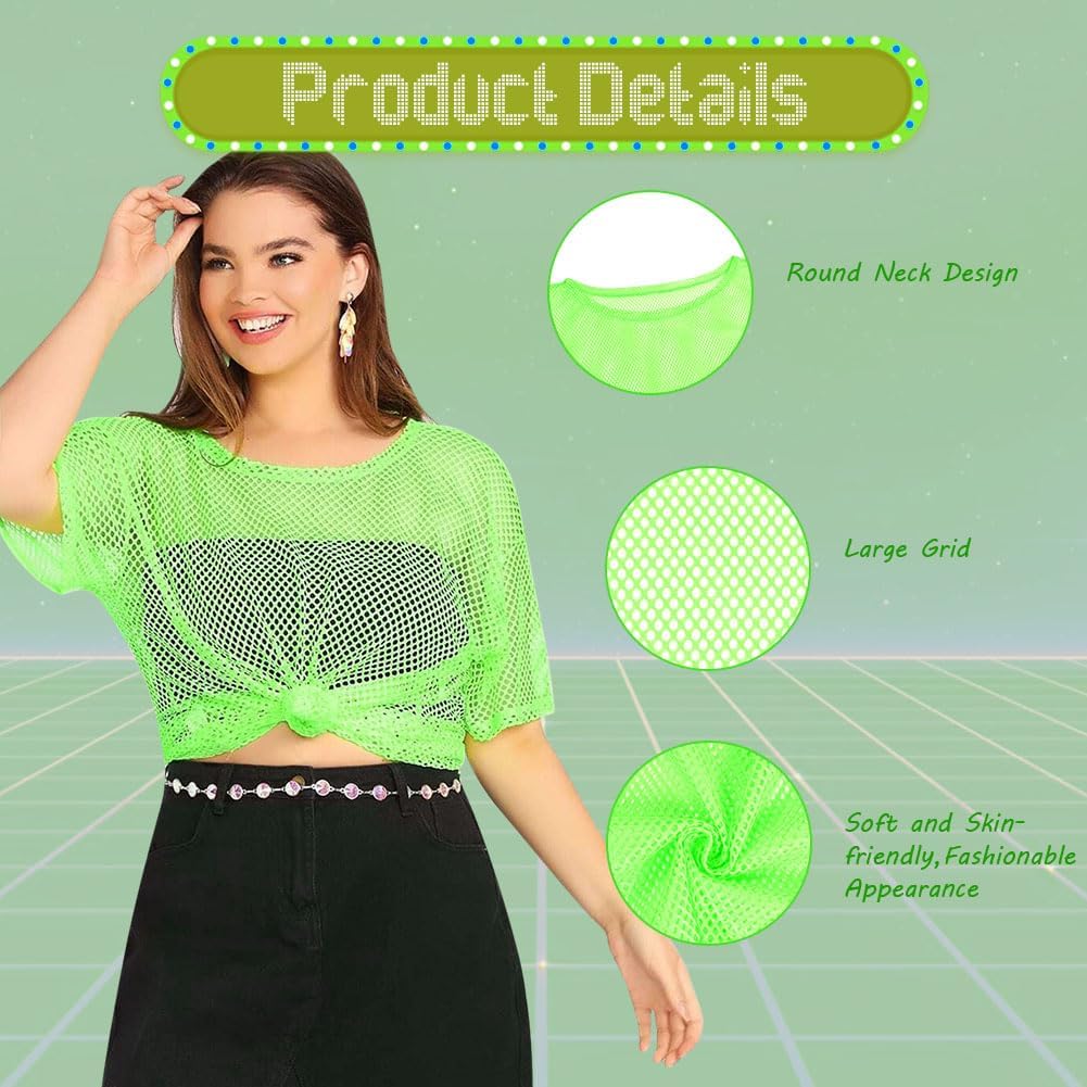 80s Neon Party Clothes Costume Accessories Set, 1980s Retro Theme Party Decoration Outfit for Women Girls B 1PCS — image 3