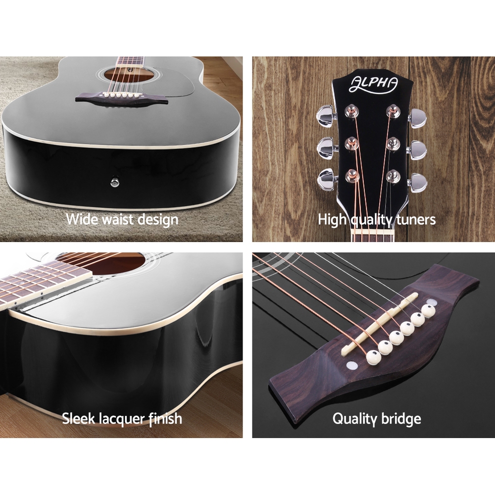 Alpha 41 Inch Acoustic Guitar Wooden Body Steel String Dreadnought Stand Black โ image 6