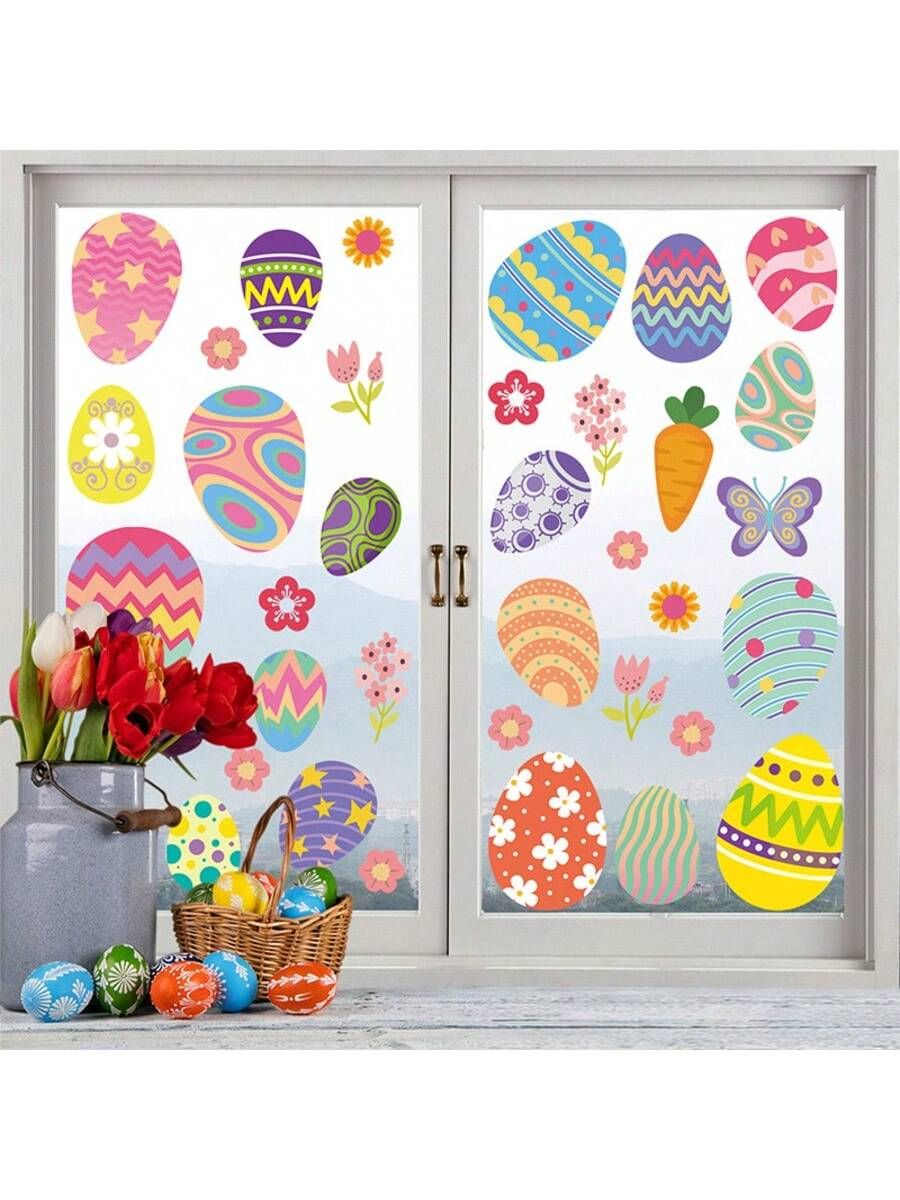 Easter Window Clings for Glass – 4 Sheets Easter Eggs Flowers Window Stickers, Decals Decorations, Spring Party Supplies — image 2