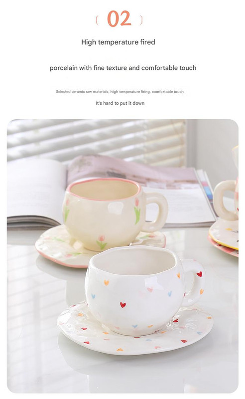 Hand-Painted Ceramic Coffee Cup and Saucer Set - Vintage Afternoon Tea(Blue bow) — image 3