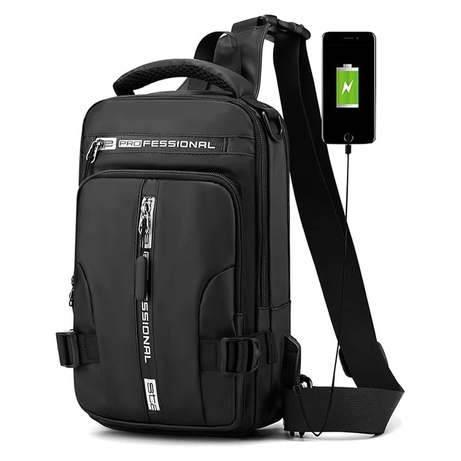 Men's Shoulder Bag with USB Charging Port Travel Backpack Messenger Bag Chest Bag Suitable for Outdoor Travel, Camping โ image 2