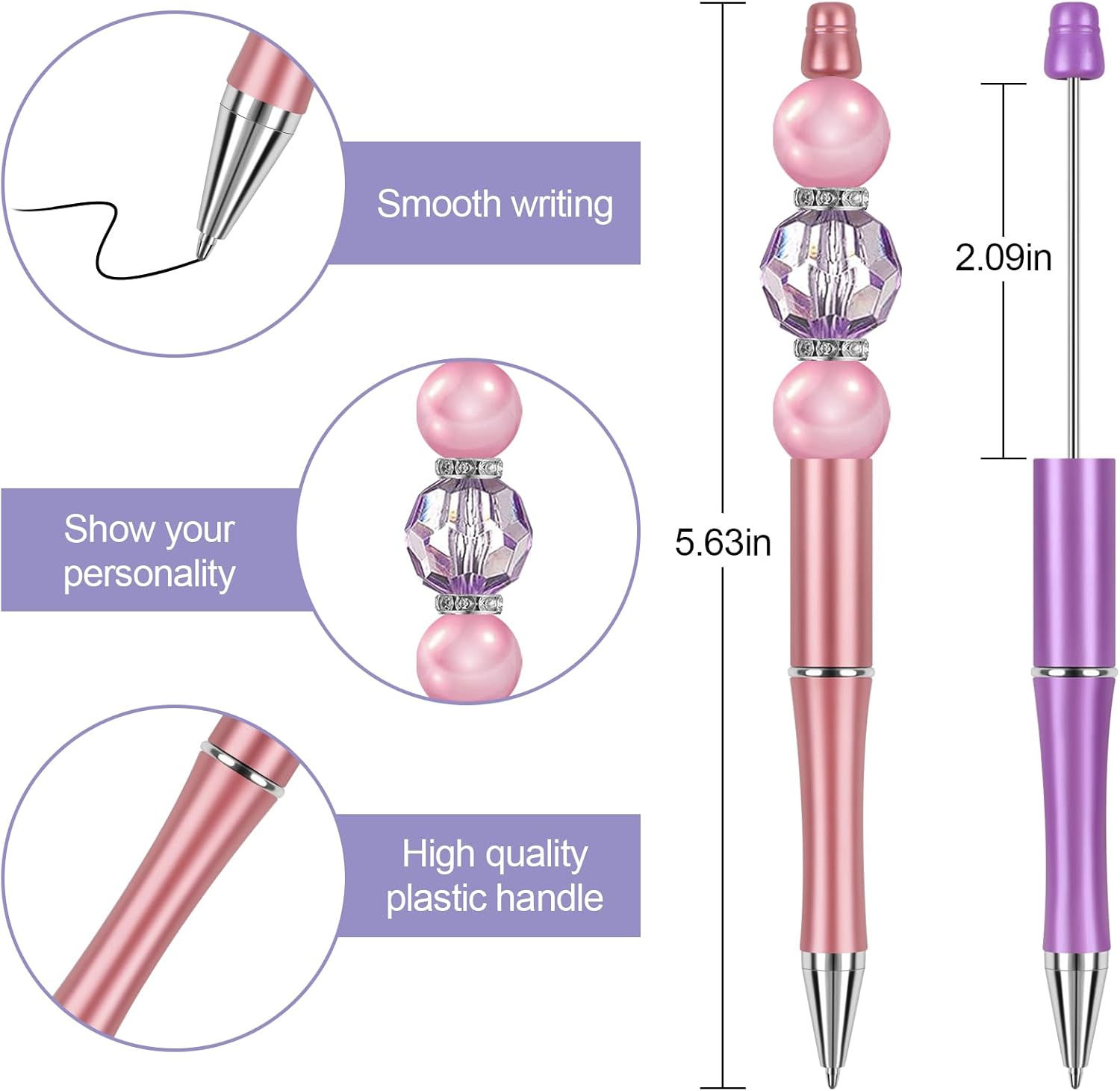 15 PCS Beadable Pens, Pens Bulk Colored Plastic, Black Ink Beaded Creative Diy Pen, Bend for Make Gifts Children and Students, Office School Supplies — image 2