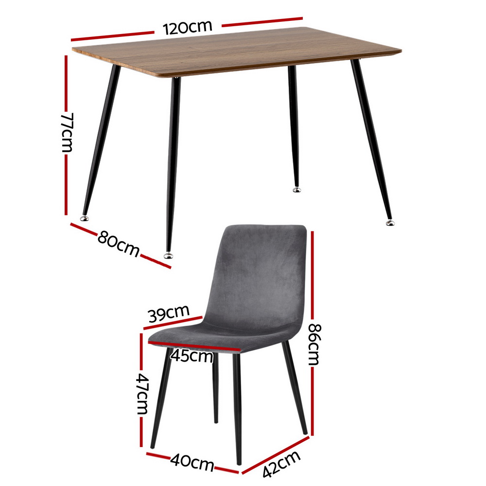 1 Artiss Dining Table and 4 Chairs Set Grey Velvet β image 2