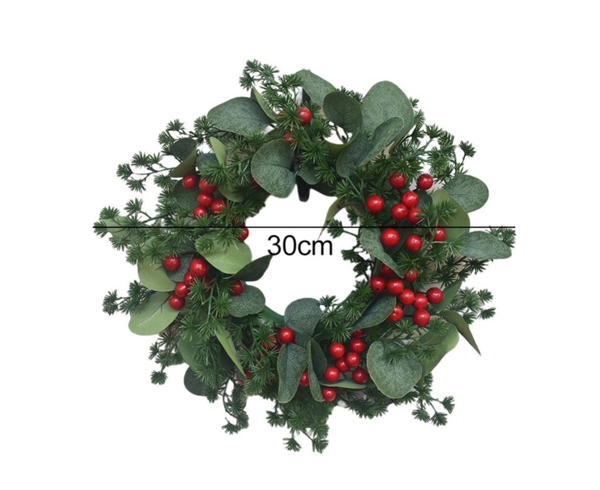 Christmas Wreath Winter Wreath with Red Jingle Bells and Berries Door Wreath with Artificial Snow Christmas Decorations with Pine Branches - 30CM โ image 2