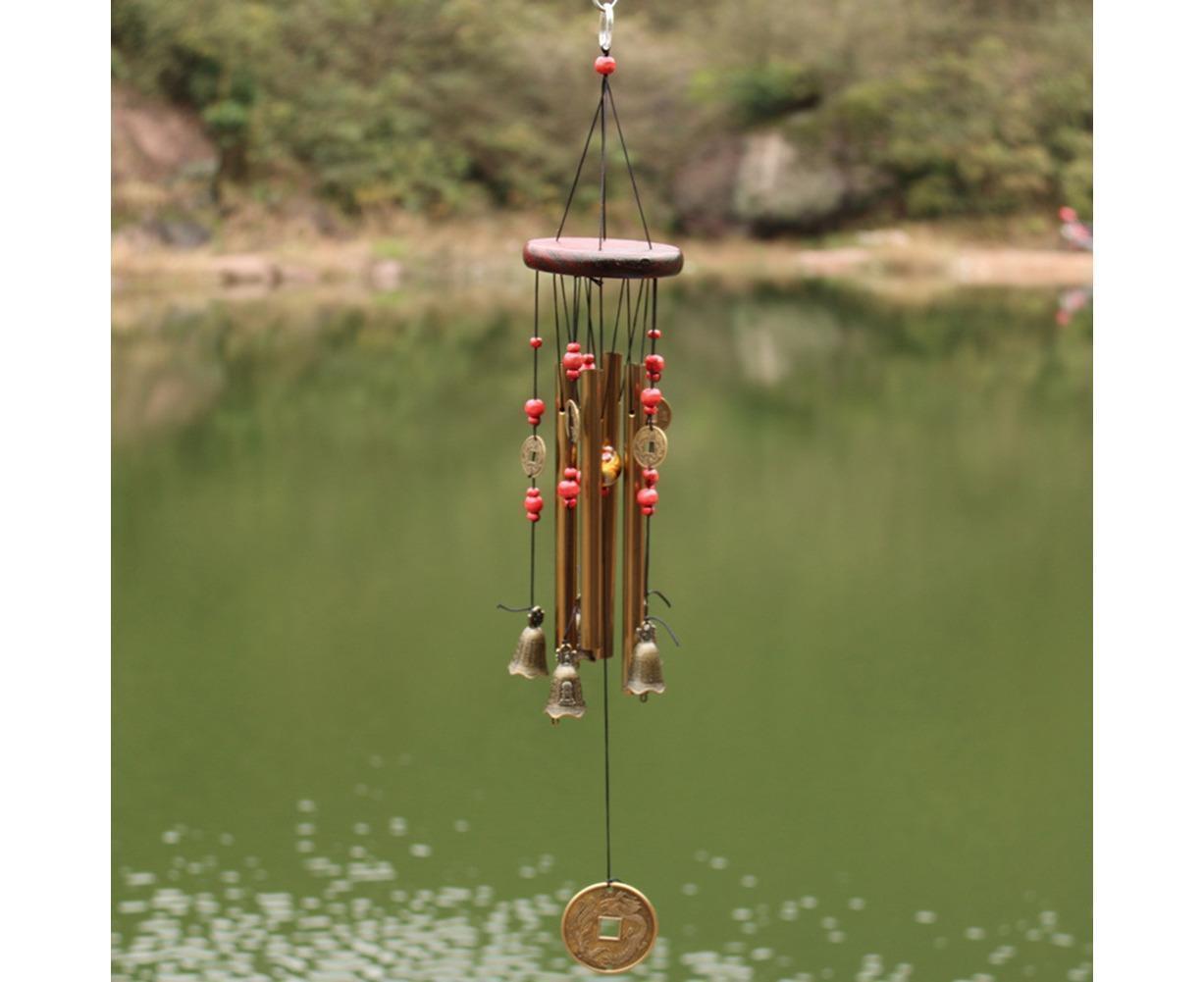 Metal Pipes Bell Copper Coin Wind Chime Ornament Garden Balcony Hanging Decor — image 4
