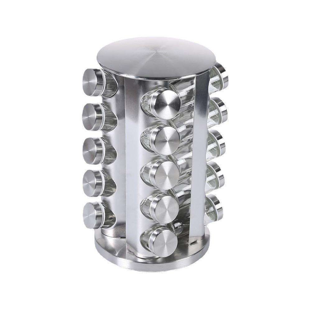 20 Glass Jars with Labels, Transparent, Rotating Spice Tower — image 2