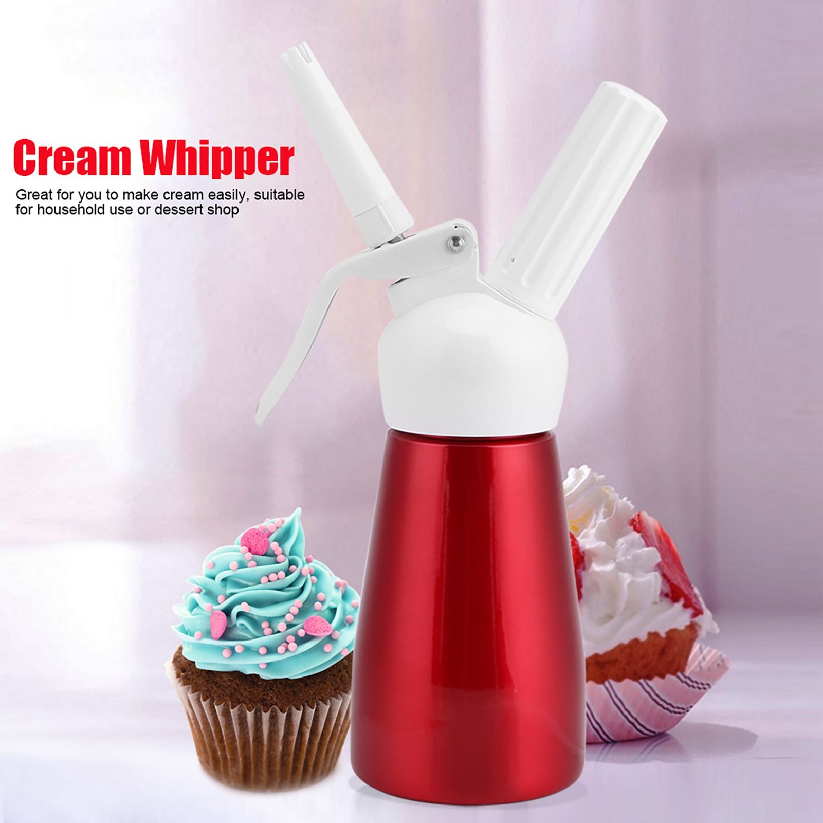 250mL Portable Red Aluminum Whipped Dessert Cream Butter Dispenser Whipper Foam Maker — image 2