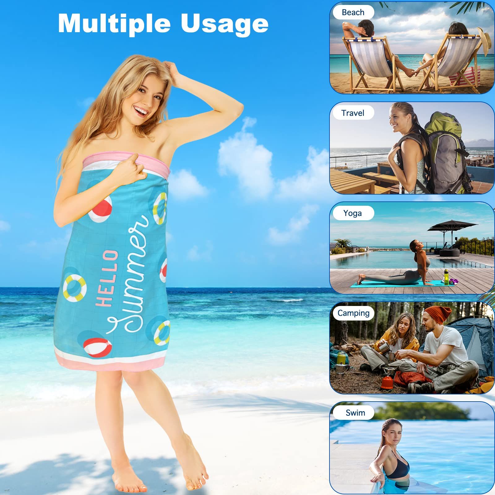 Microfiber Beach Towels for Adults - Quick Dry Lightweight Beach Towel - Oversized Beach Towels for Adults 60*120CM β image 5