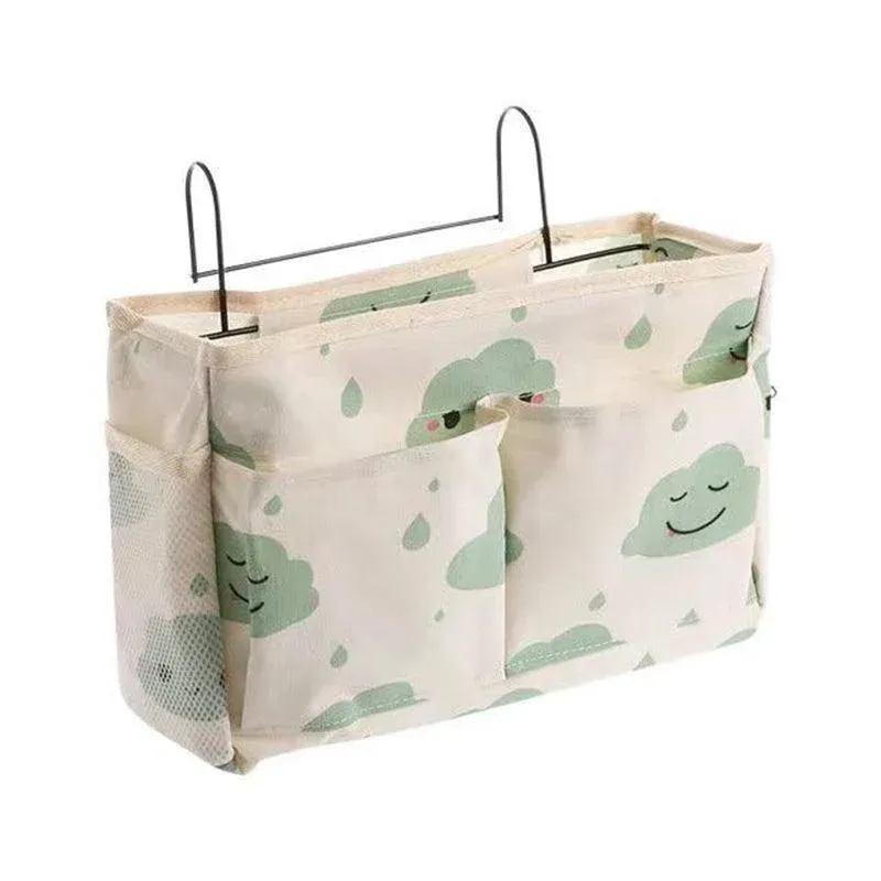 Hanging Bedside Storage Caddy with Pockets for Bunk Bed Dorm Couch Organizing - Blue Clouds