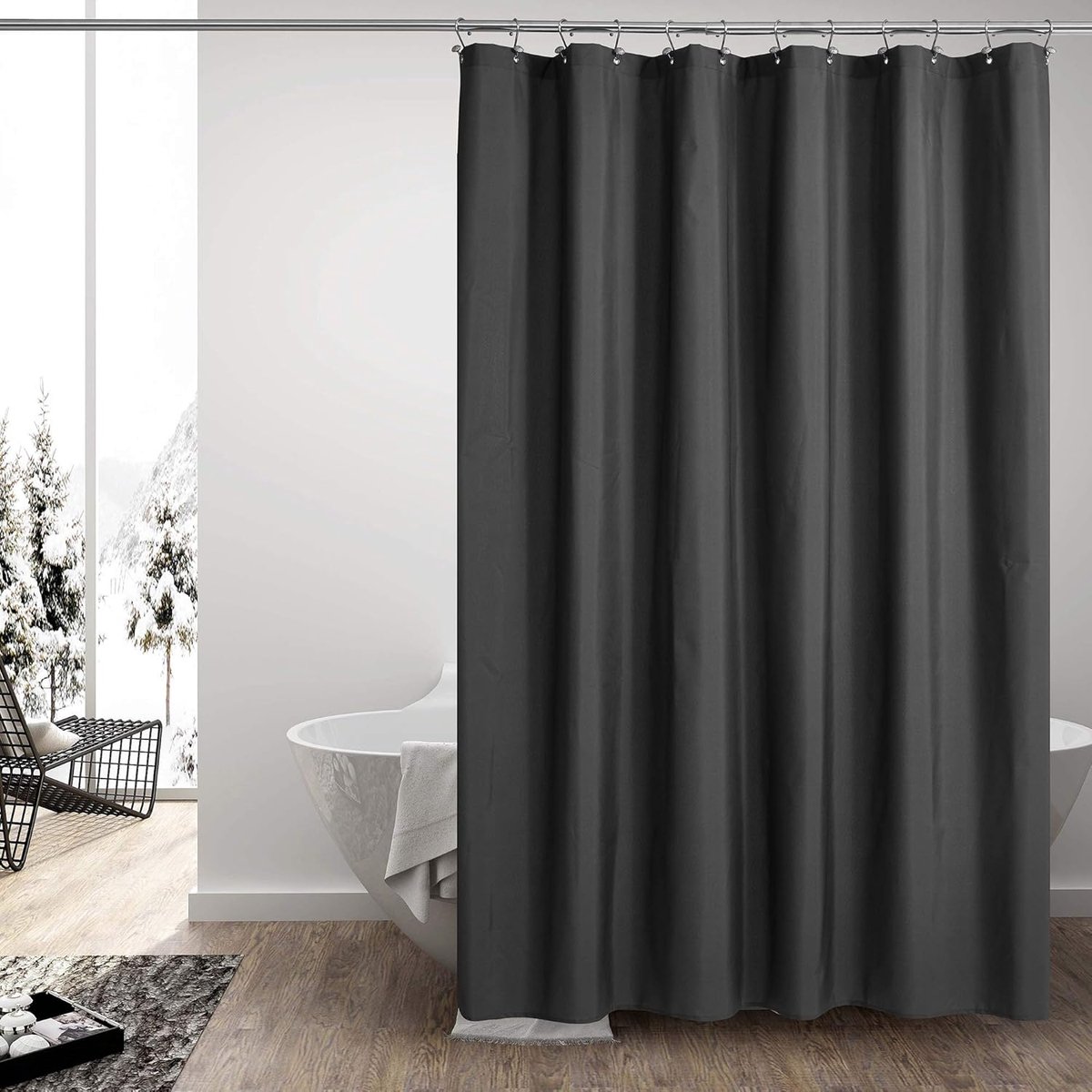 Shower Curtain Anti-Mold - Bath Curtain - PEVA - Including Rings - Waterproof - Rustproof - Suitable for Bathroom - 180 × 100cm - Black — image 3