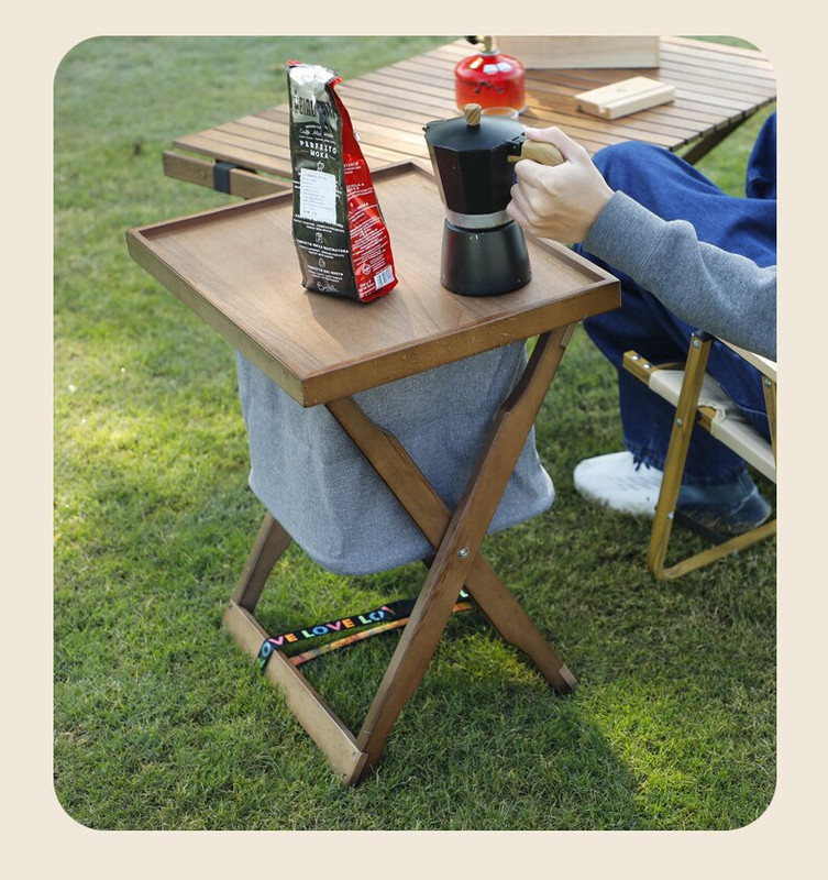 Foldable Wooden Laundry Cart with Detachable Fabric Storage Bag – Walnut Color 45x37x53cm — image 4