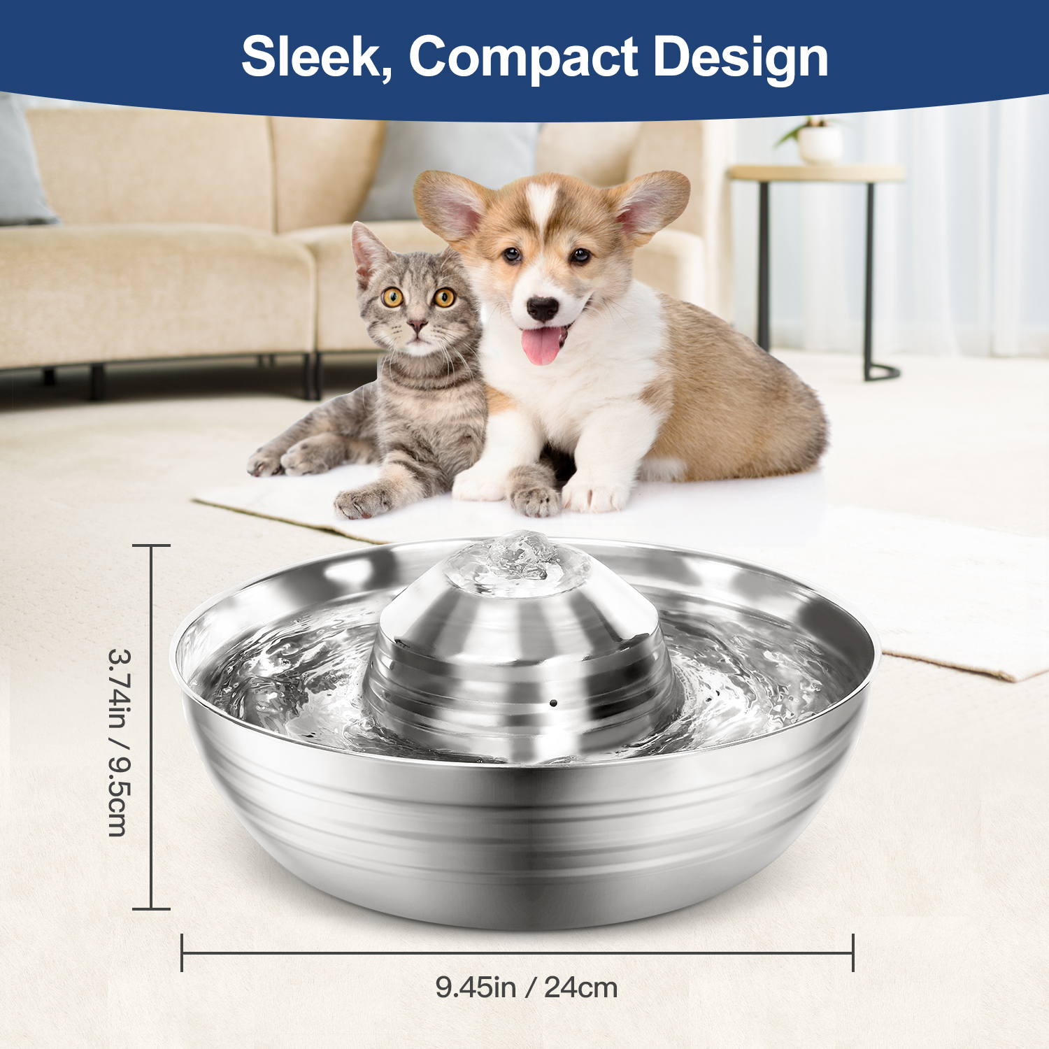 YES4PETS 2L Automatic Electric Pet Water Fountain Dog Cat Stainless Steel Feeder Bowl Dispenser — image 4