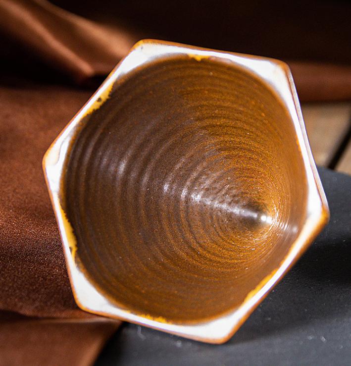 Blue and Brown Artistic Hexagonal Ceramic Coffee Cup & Stand Set - 180ml Nordic Design Drip Glaze Mug โ image 5