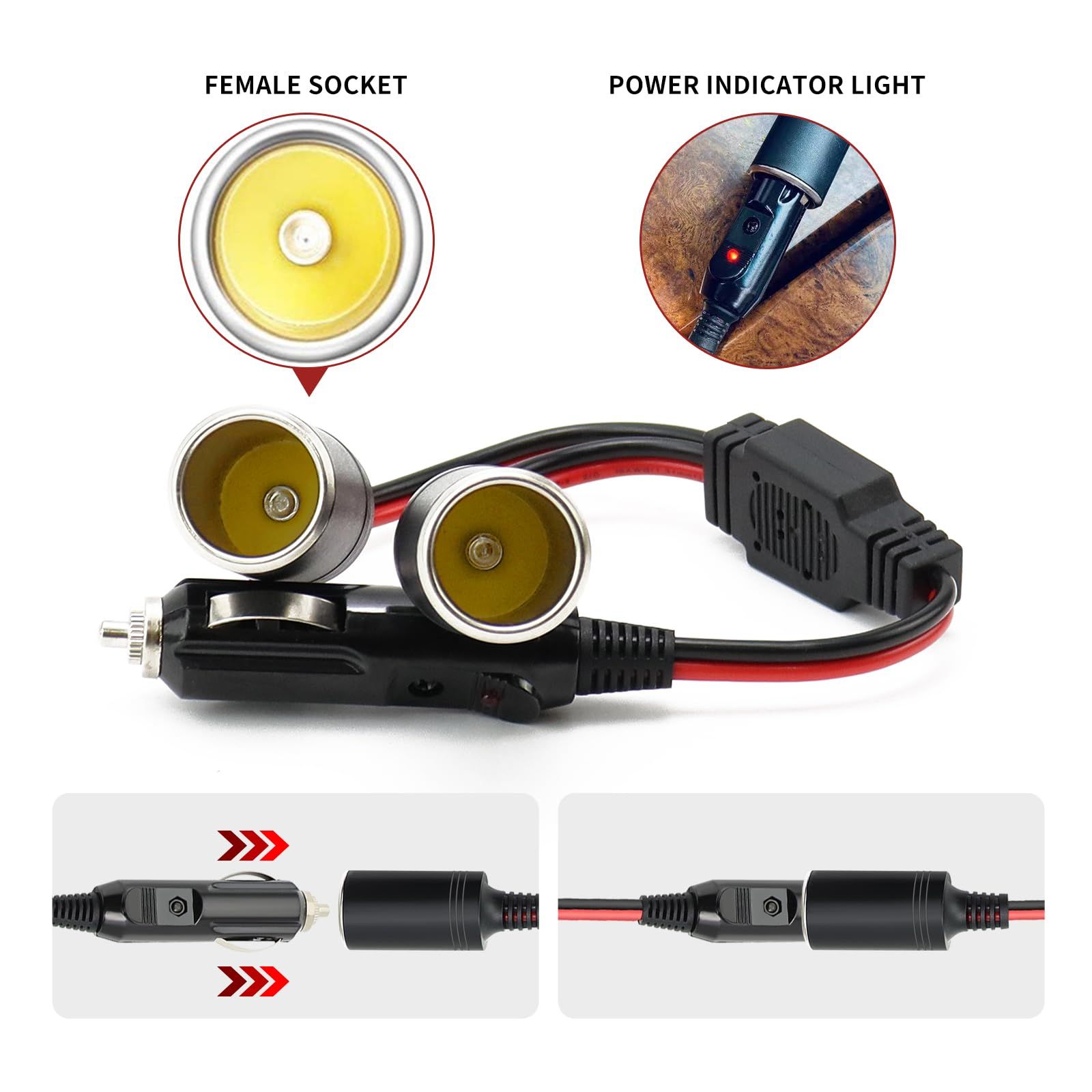 2pc Lighter Male Plug,Plug with Light Power Supply Cord Adapter Fuse Cable Wire for Car Inverter Air Pump Sprayer Compressor — image 4