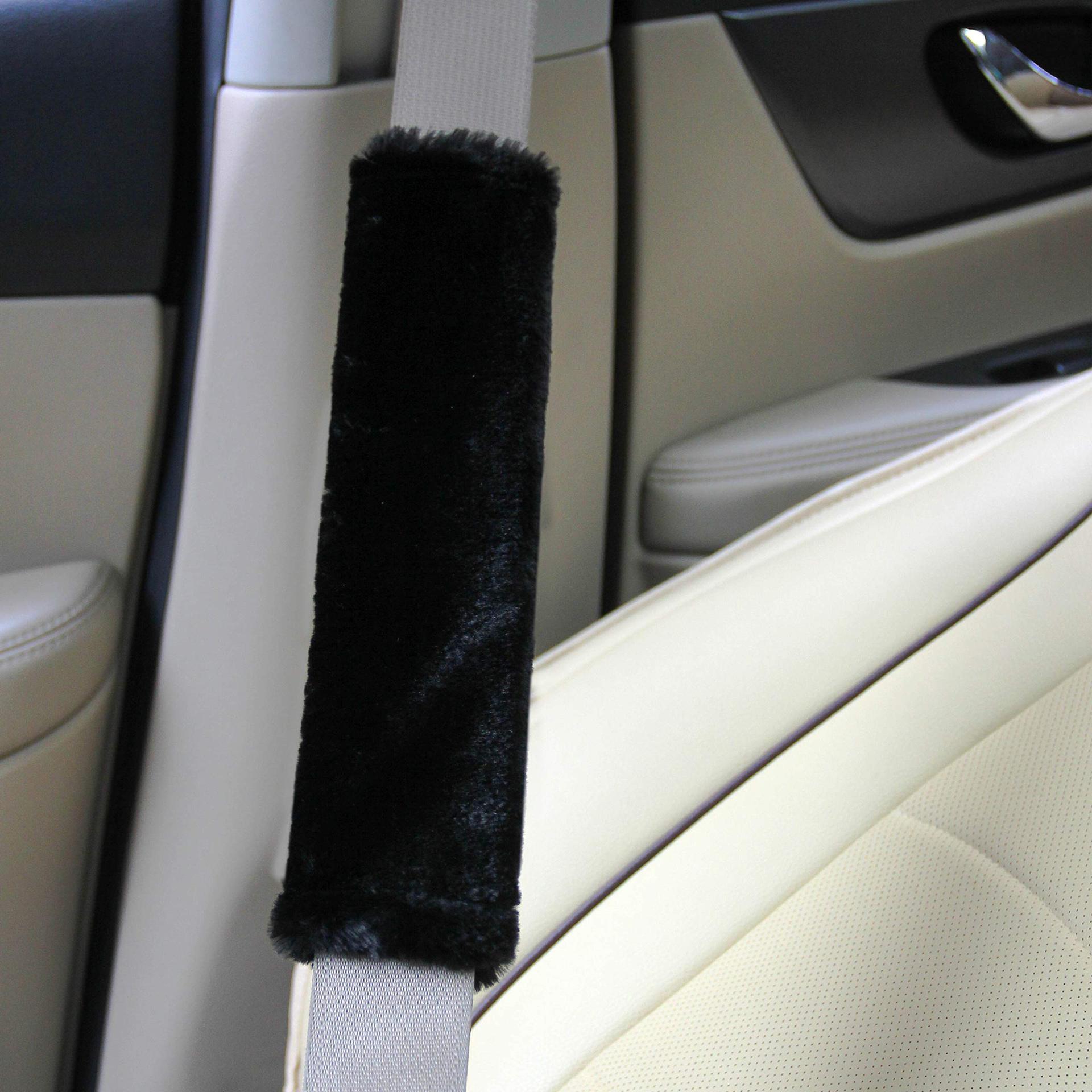 2 pcs soft artificial fur universal fit seat belt covers, car and aircraft seat belt shoulder pads, camera backpack shoulder pads (black) — image 4
