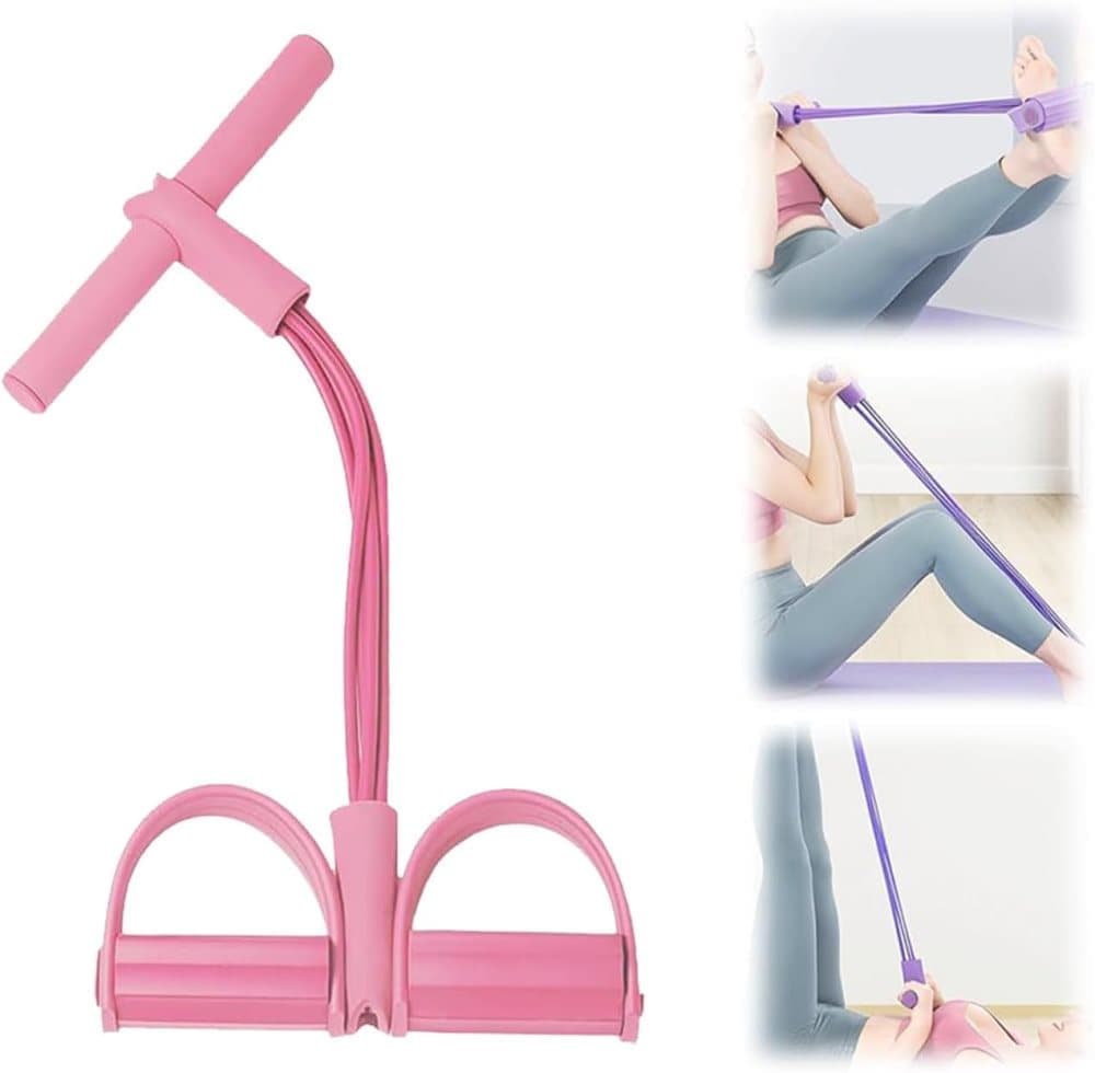 Pink abdominal trainer with multifunctional tension rope and fitness pedal, compatible with home workout, slap pull band — image 5
