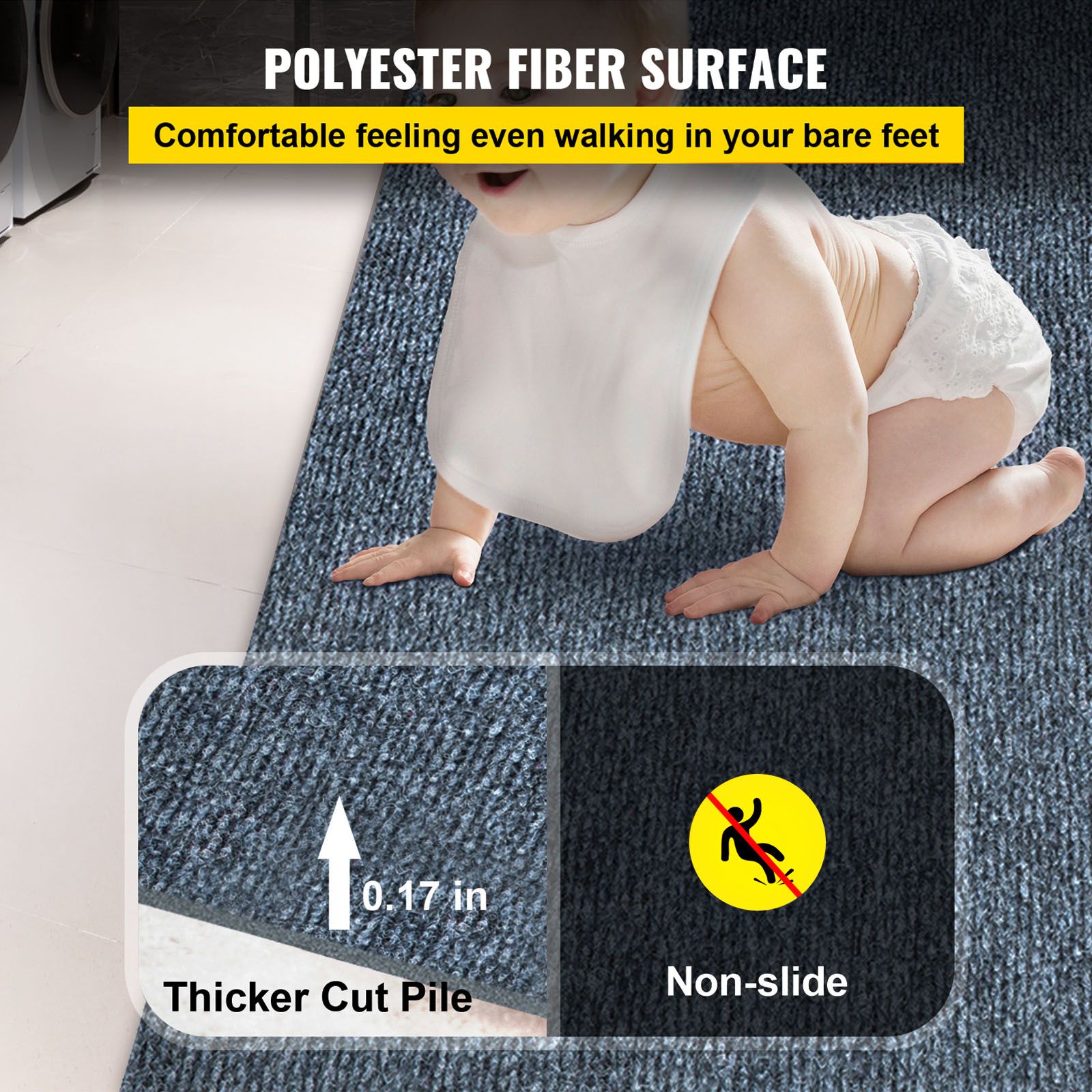 Gray Marine Carpet 6 ft x 23 ft Boat Carpet Rugs Indoor Outdoor Rugs for Patio Deck Anti-Slide TPR Water-Proof Back Cut Outdoor Marine Carpeting Easy Clean — image 3