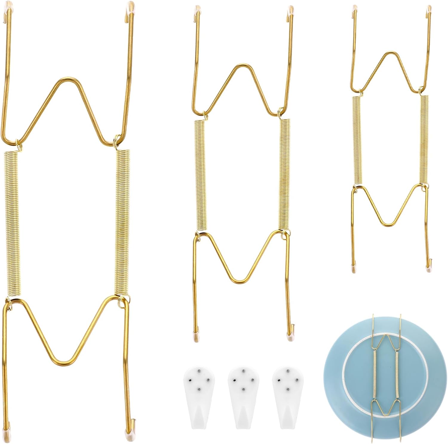 3pcs Plate Hanger for Wall, Stainless Steel 6 8 10 Inch Plate Hangers Invisible Decorative Wire Plate Holder with 3 Pack Wall Hooks and 15pcs