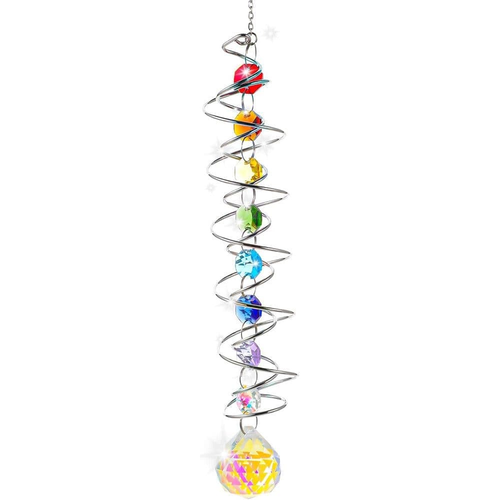 Colorful Crystal Solar Wind Chime KC3 with Spiral Design, Rotating Decor for Window Garden Wedding Gift