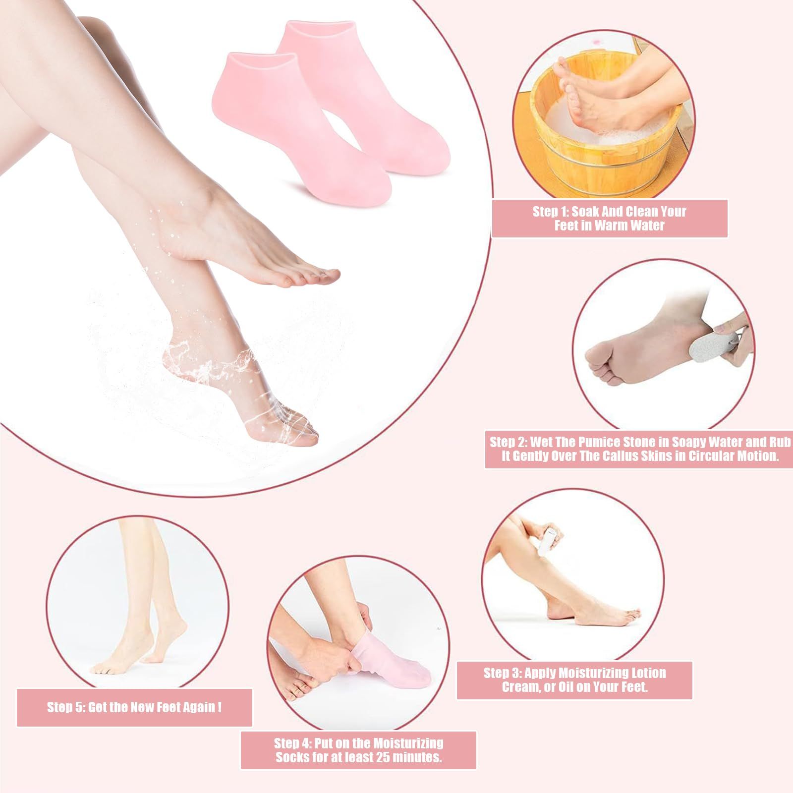2 Pairs Women Foot Spa Pedicure Silicone Socks -Gel Socks Foot Care After Pedicure โ image 4