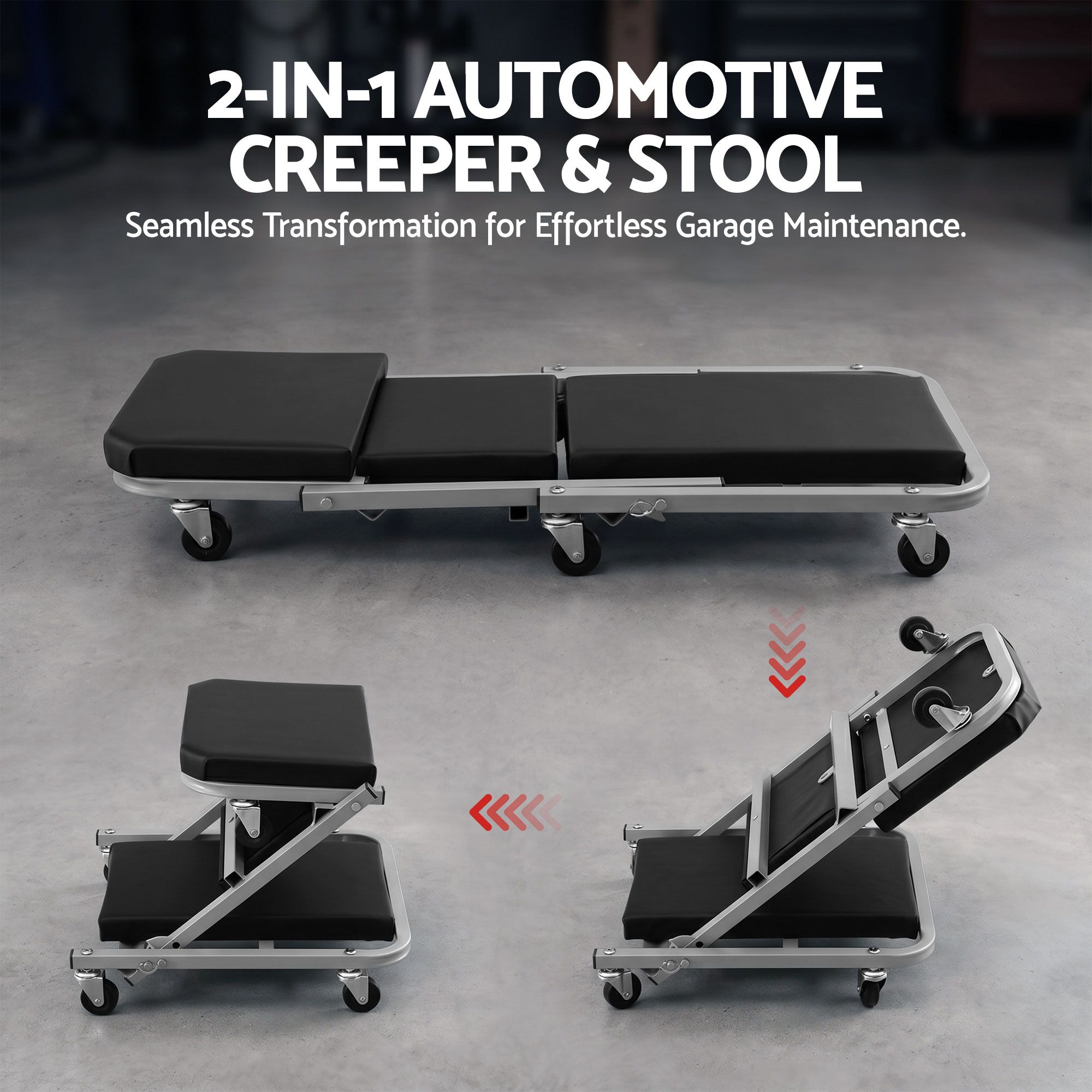 Giantz Garage Creeper 2-in-1 Mechanic Stool Rolling Automotive Z Creeper Seat — image 4