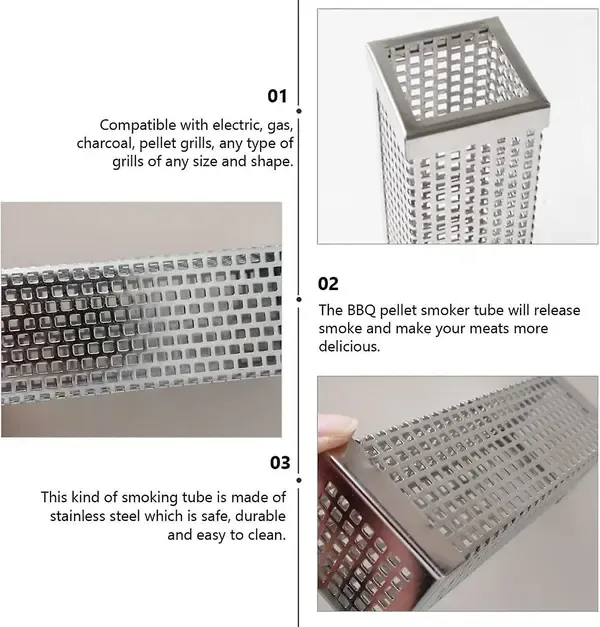 Stainless Steel Pellet Smoker Tube, BBQ Wood Chip Smoker Box for Hot and Cold Smoking on Gas and Electric Grills, Silver, 15 cm — image 2
