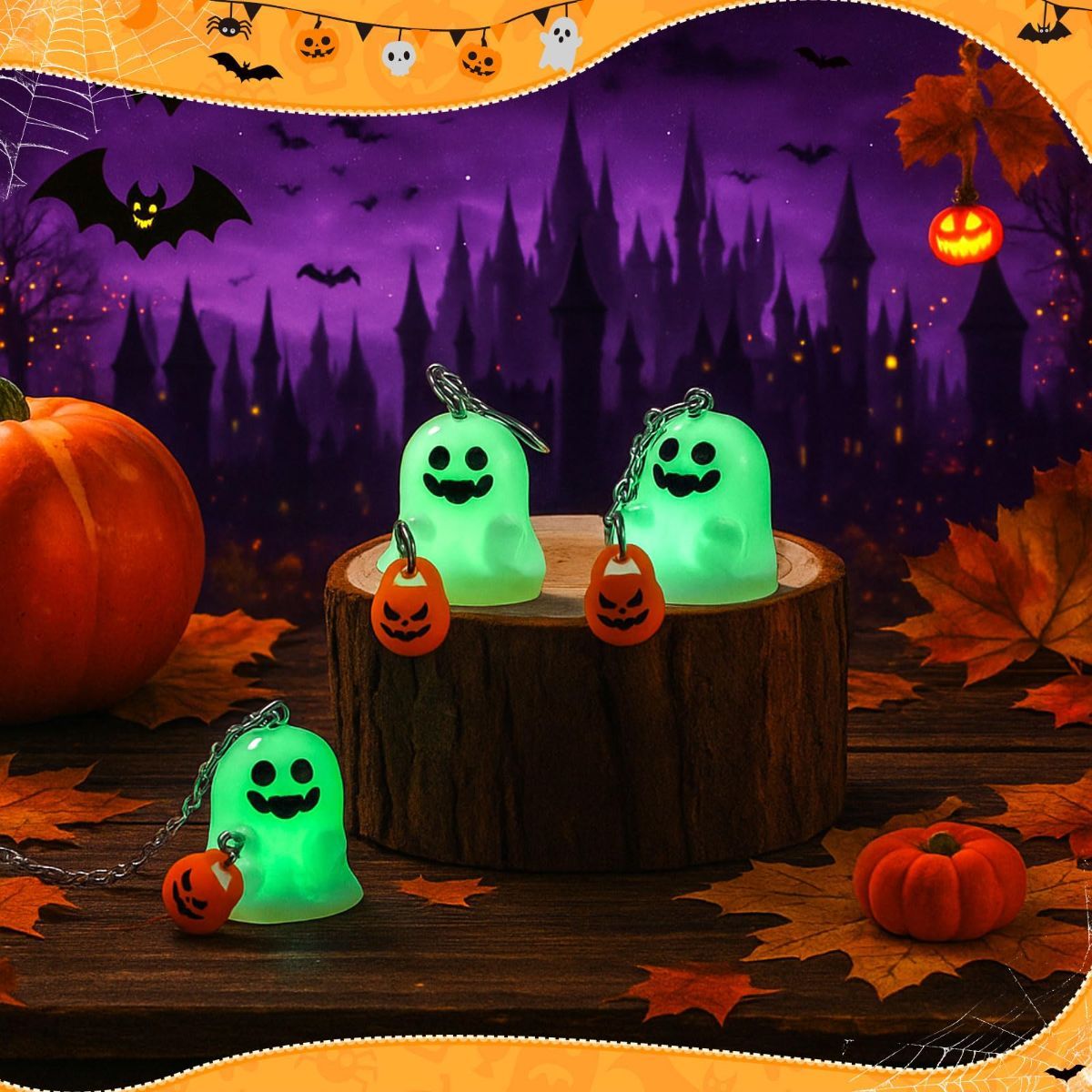 Halloween Ghosts Earrings and Necklace Set Glow in the Dark Adopt a Ghost Earrings Necklace Spooky Light up Halloween Jewelry Set for Women and Men — image 4