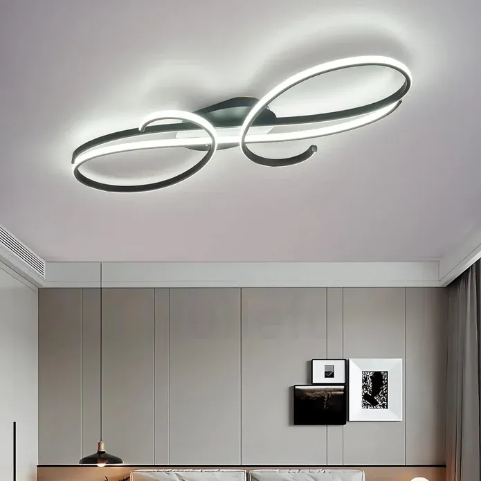 BAMDECOR AD2576 Modern Minimalist Curved Line Iron Aluminum Silicone LED Semi-Flush Mount Ceiling Light For Living Room (Black) — image 3