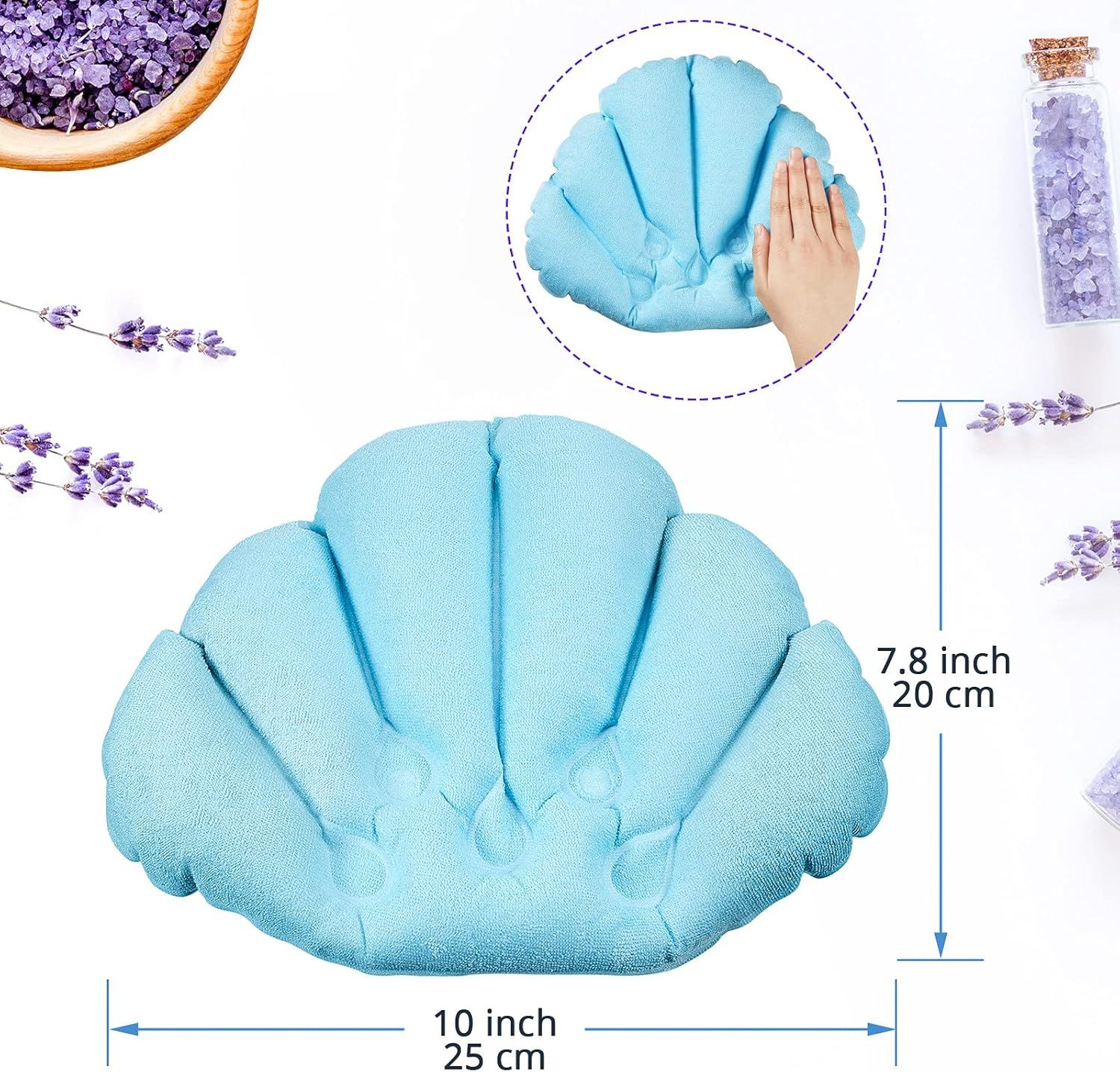 2 Pieces Inlatable Bath Pillow with Suction Cups, Terry Cloth Covered Bath Pillow Shell Shape Bathtub Spa Pillow Comortable Sot Bath Cushion, Neck Support or — image 2