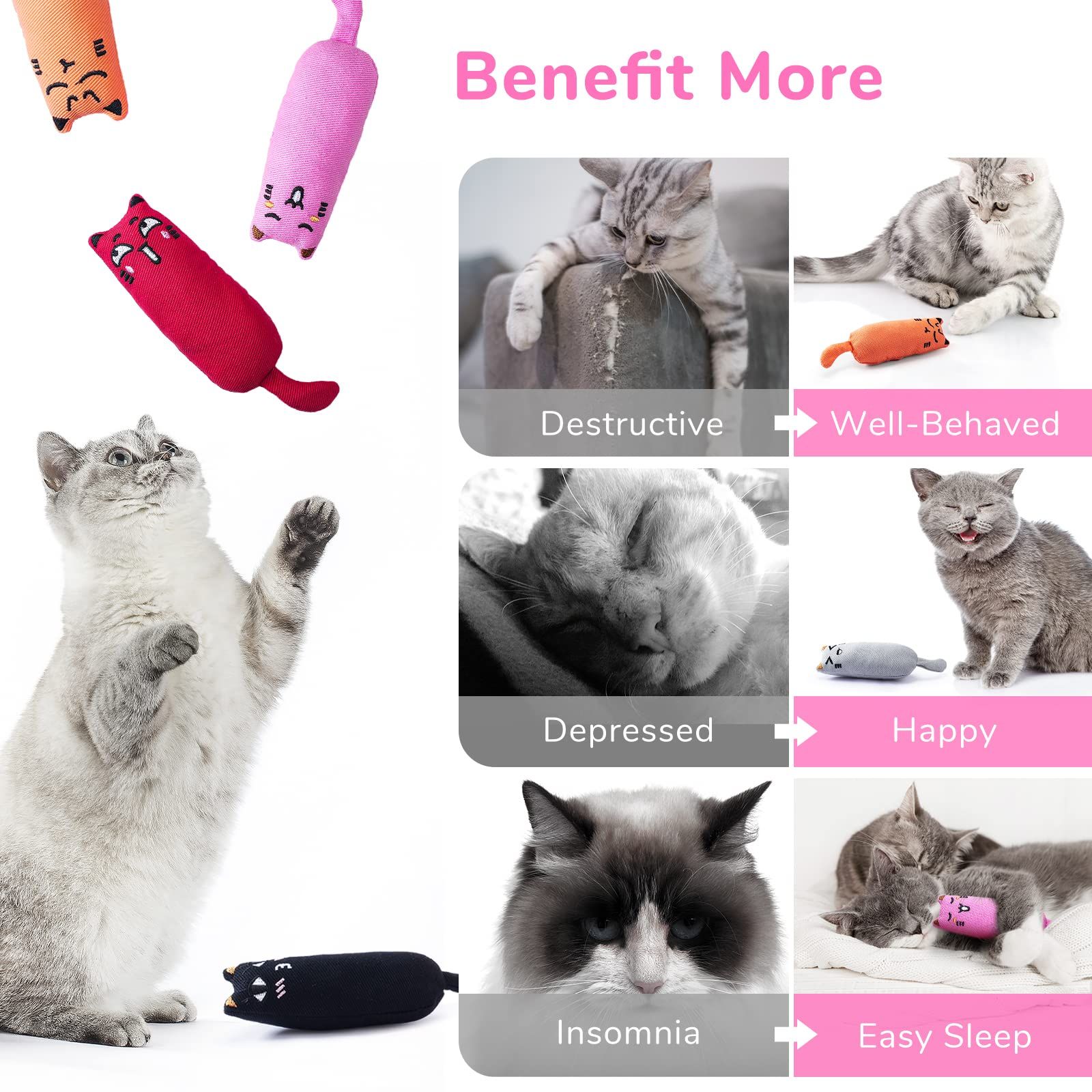 5-piece pack of bite-resistant catnip cat toys, cartoon mouse cat teething chew toys containing catnip — image 4