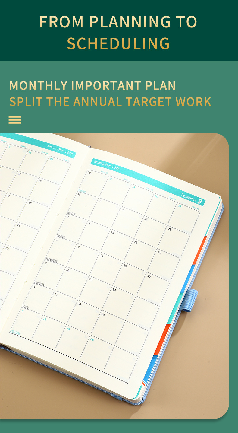Orange 2026 A5 English Daily Planner Notebook 365-Day Schedule Book for Monthly & Annual Planning โ image 3