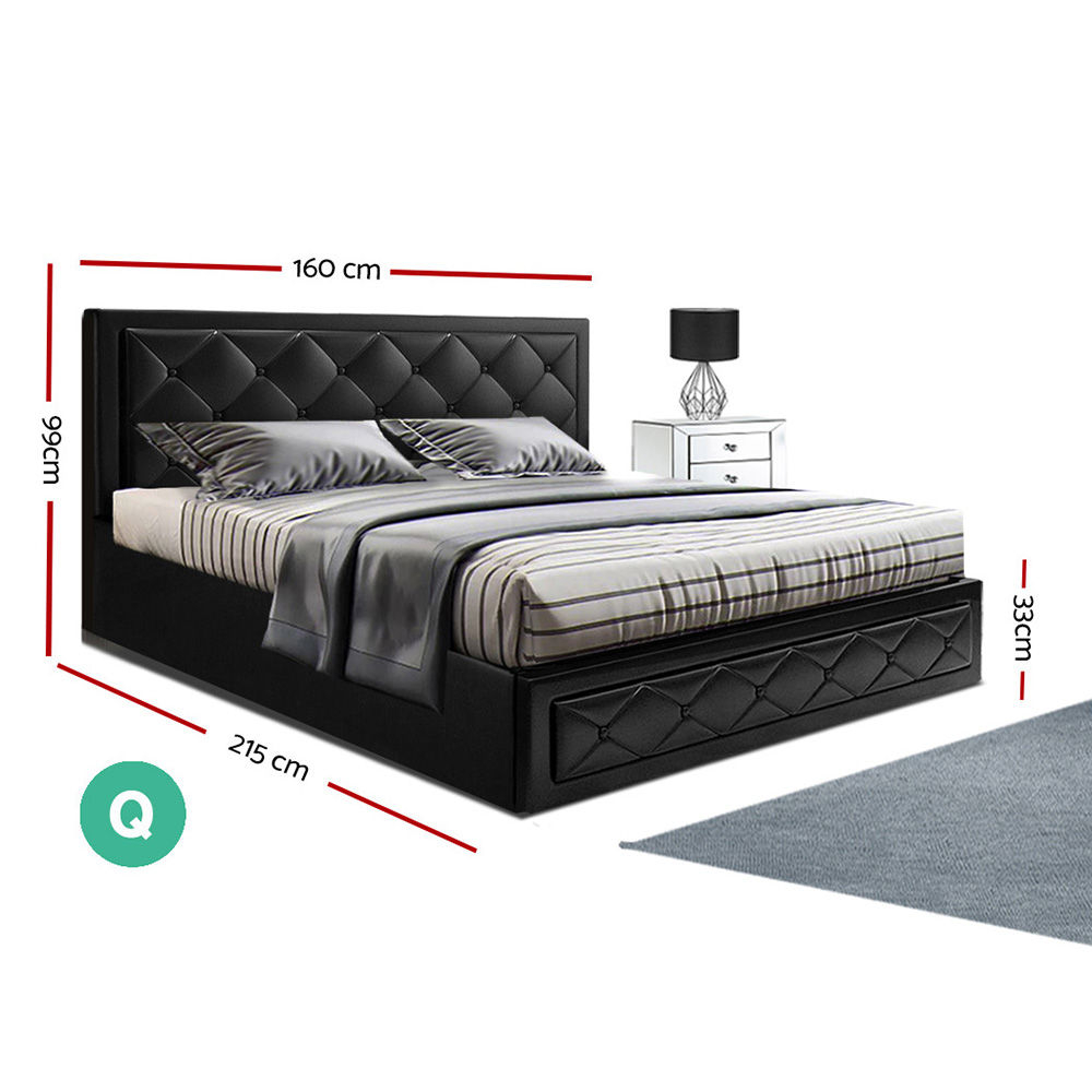Artiss Bed Frame Queen Size Gas Lift Black TIYO โ image 2