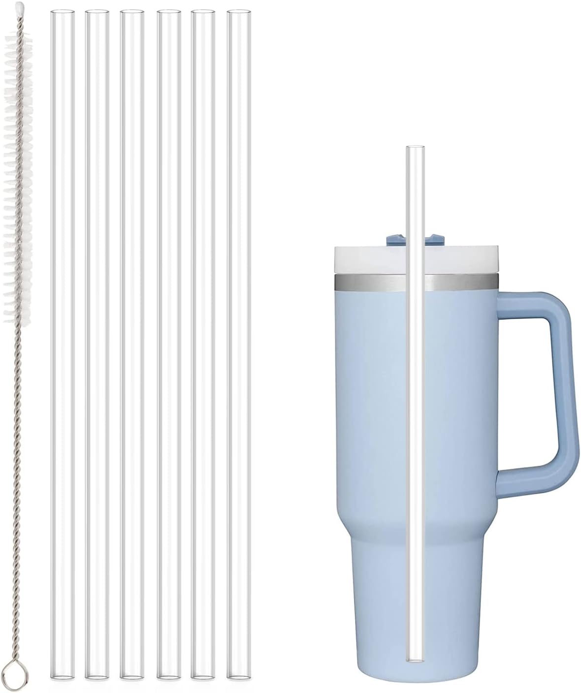 Replacement Straw Compatible with Stanley 40 oz 30 Cup Tumbler, 6 Pack Reusable Cleaning Brush, Plastic, Clear Straw*6 For 40oz/30oz