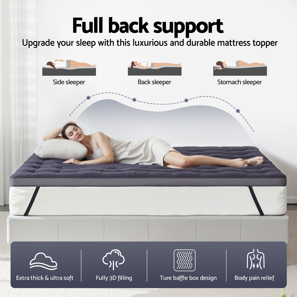 Giselle Bedding 5cm Pillowtop Topper Bamboo Polyester Blend Fibre Pad for Back Pain Relief Washable Overfilled Bed Protector 500GSM Double โ image 5