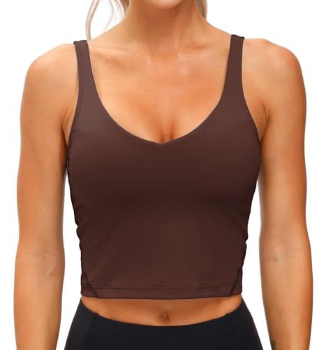 Women's Longline Sports Bra for Yoga, Running, Fitness, Everyday Active Wear, M (Dark Brown)