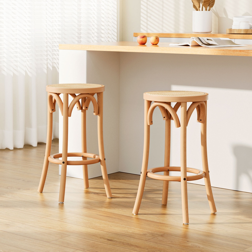 Artiss 2x Bar Stoosl Rattan Seat Wooden