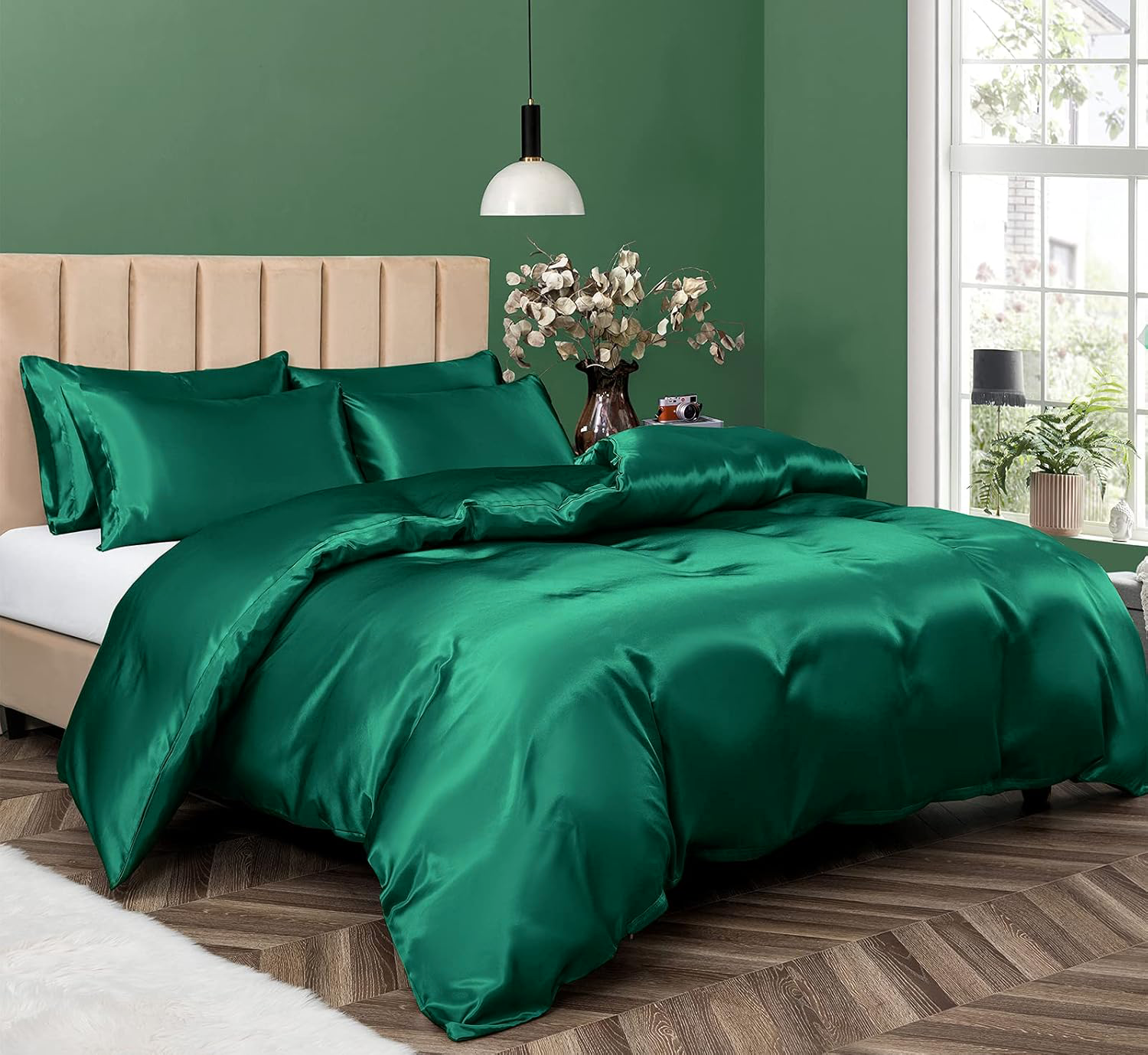Satin Quilt cover Set Hotel 3 Pieces Quilt cover with Pillowcase, Art Silk Bedding Set-Luxury Soft Silky pillowcase for Hair and Skin, Similar to Silk