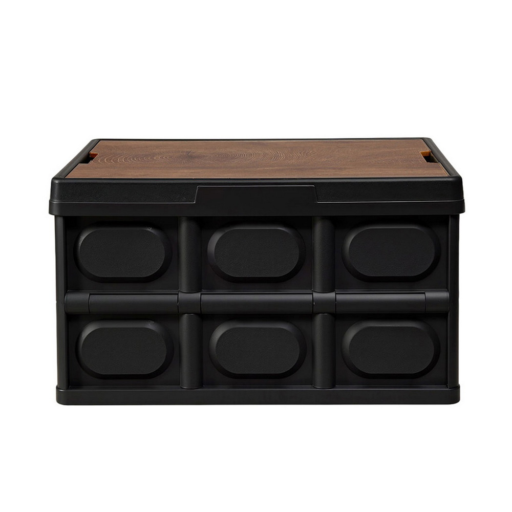 Gardeon Collapsible Outdoor Storage Box 50L Stackable Folding Camping Organizer Plywood Lid Black — image 4
